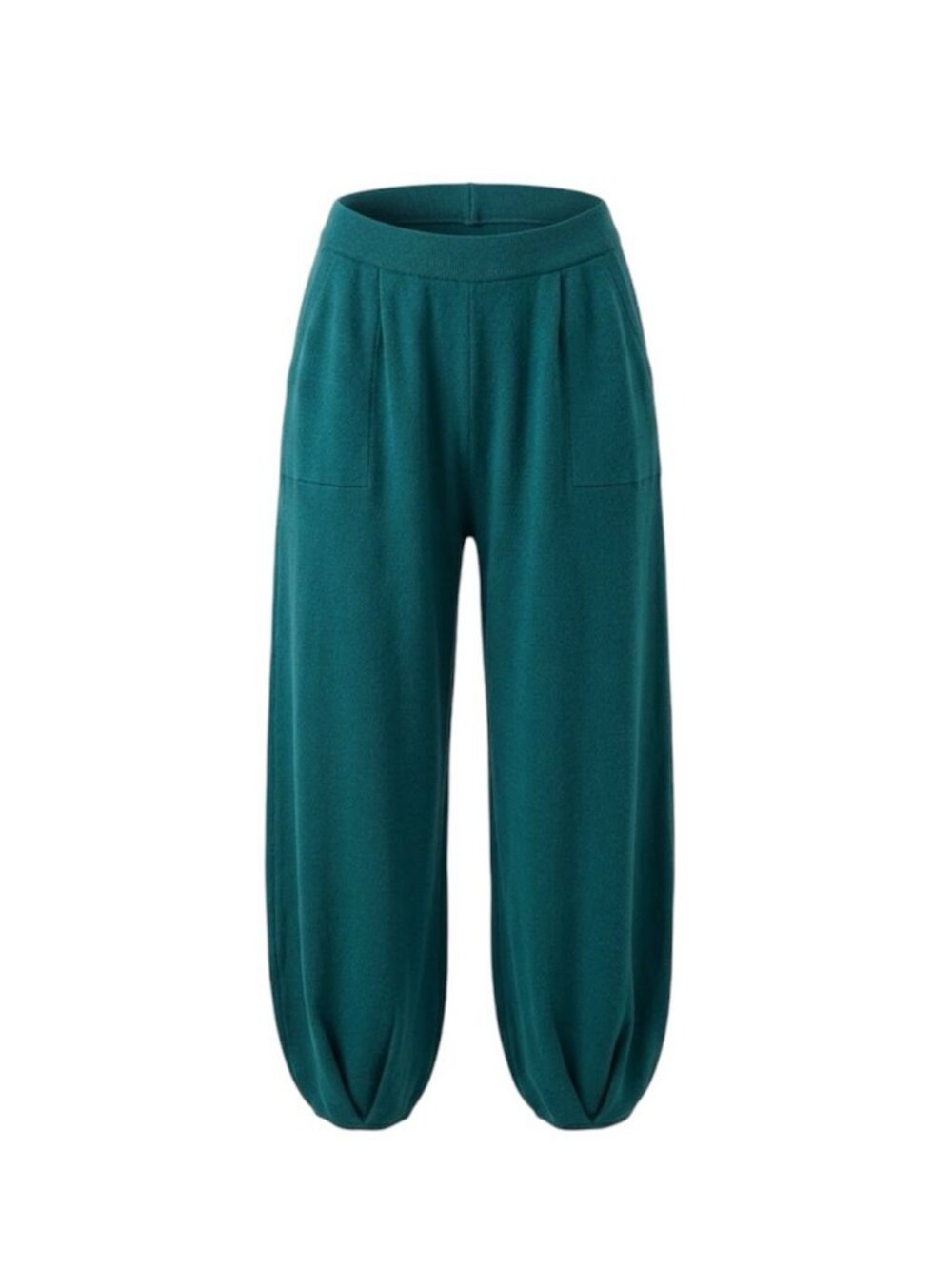 Teal Knit Harem Pants Balloon Lantern Joggers Pleated Cuff Elastic Waist Size L